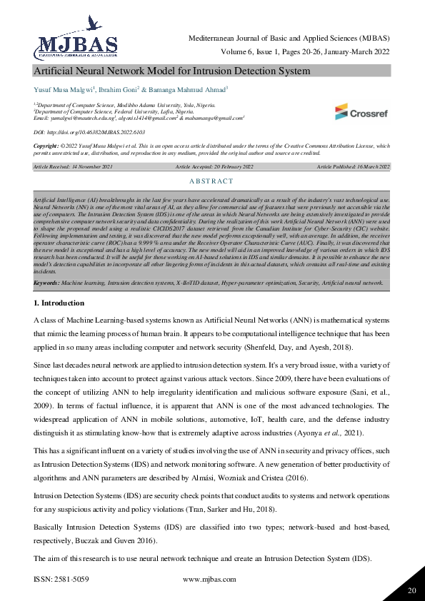 (PDF) Artificial Neural Network Model for Intrusion Detection System