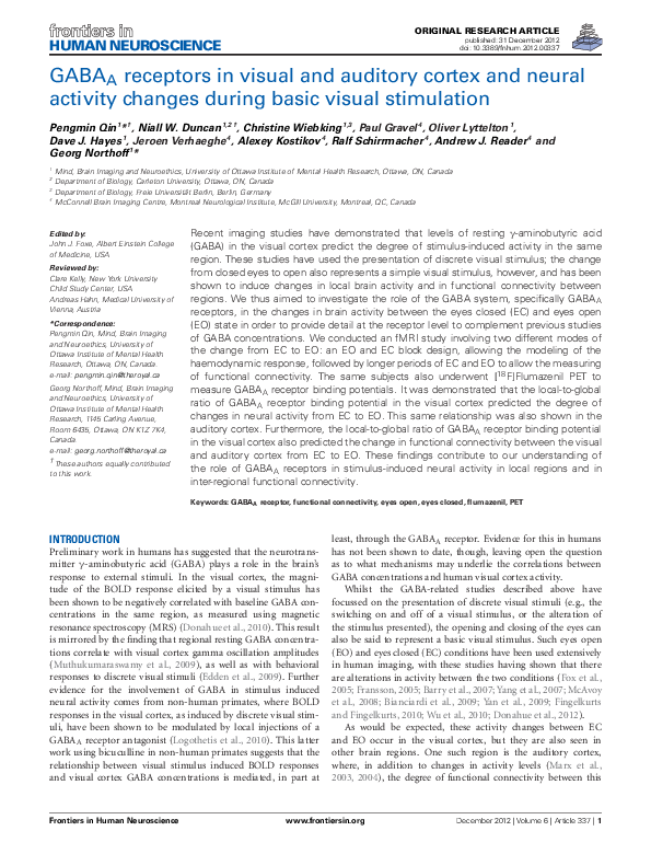 (PDF) GABA(A) receptors in visual and auditory cortex and neural ...