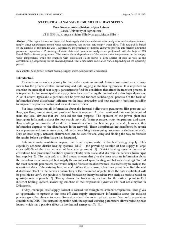 (PDF) Statistical Analysis of Municipal Heat Supply