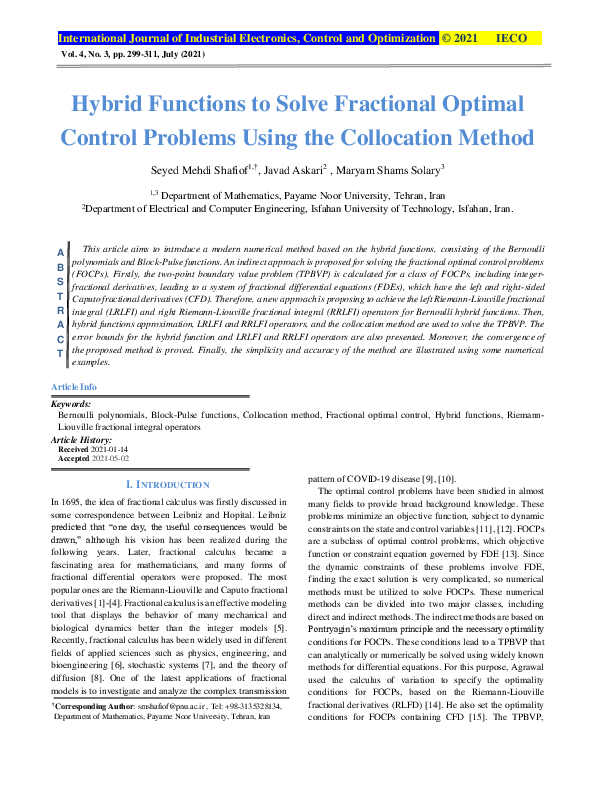 (PDF) Hybrid Functions to Solve Fractional Optimal Control Problems ...