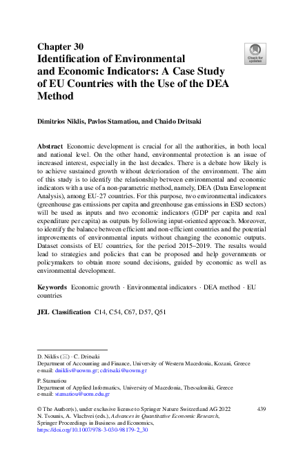 (PDF) Identification of Environmental and Economic Indicators: A Case ...
