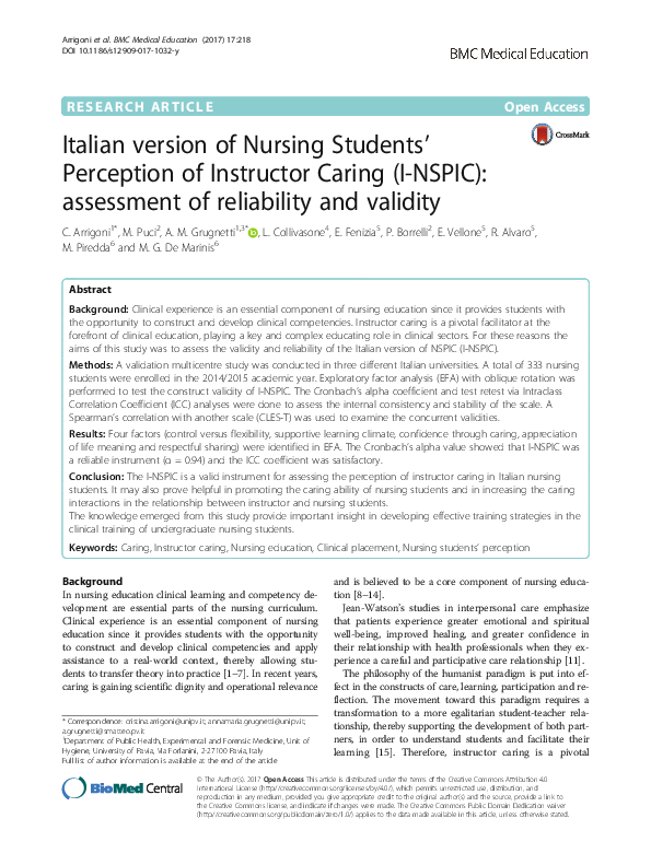 (PDF) Italian version of Nursing Students' Perception of Instructor ...