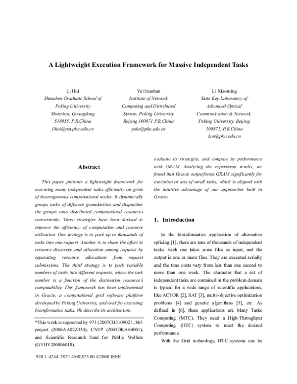 (PDF) A lightweight execution framework for massive independent tasks
