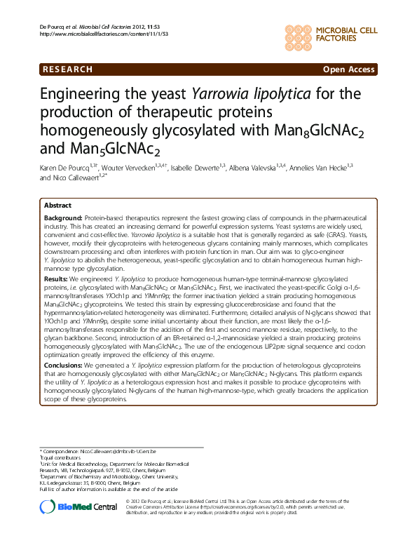 (PDF) Engineering the yeast Yarrowia lipolytica for the production of ...