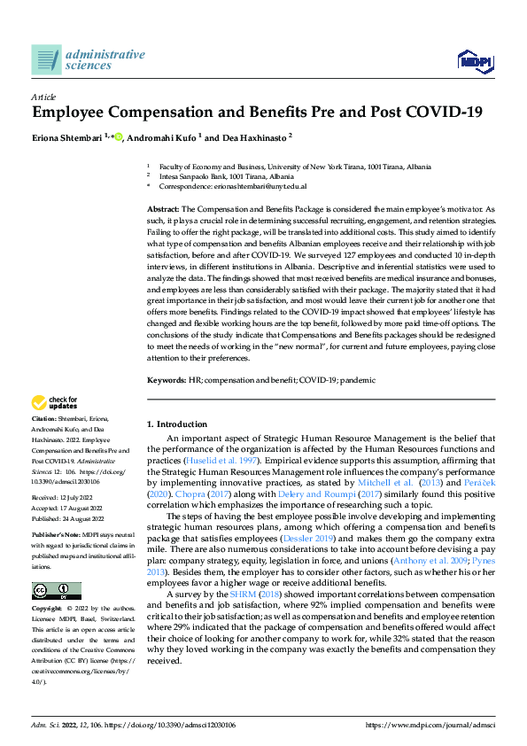 (PDF) Employee Compensation and Benefits Pre and Post COVID-19