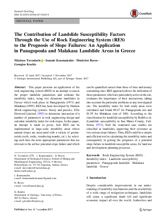 (PDF) The Contribution of Landslide Susceptibility Factors Through the ...