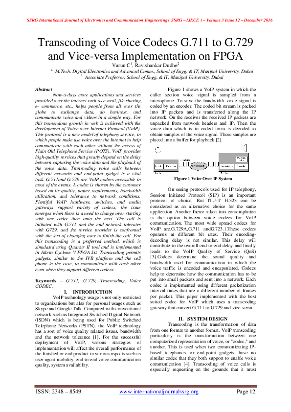 (PDF) Transcoding of Voice Codecs G.711 to G.729 and Vice-versa ...