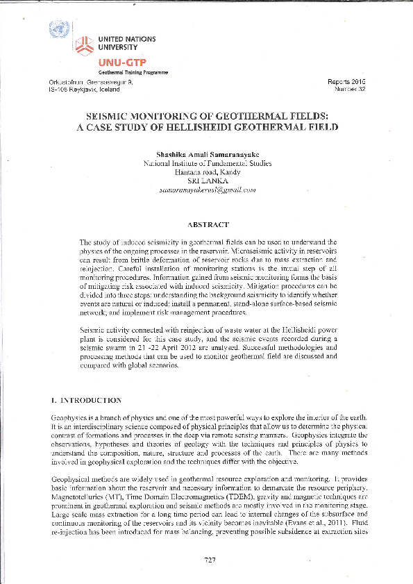 (PDF) Seismic monitoring of geothermal field: A case study of ...