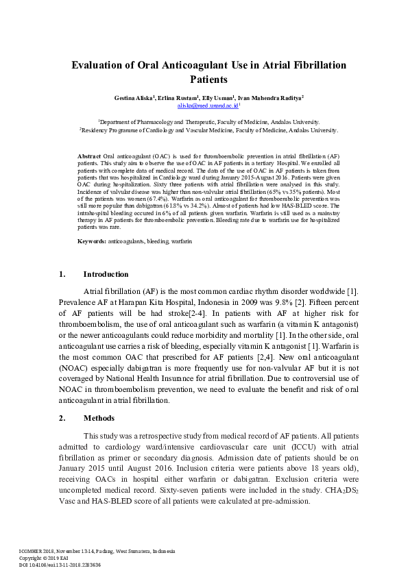 (PDF) Evaluation of Oral Anticoagulant Use in Atrial Fibrillation Patients