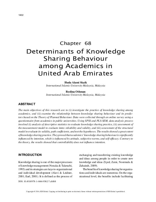 (PDF) Determinants of Knowledge Sharing Behaviour among Academics in ...