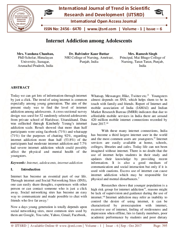 (PDF) Internet Addiction among Adolescents