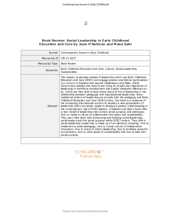 (PDF) Book review: Social leadership in early childhood education and ...
