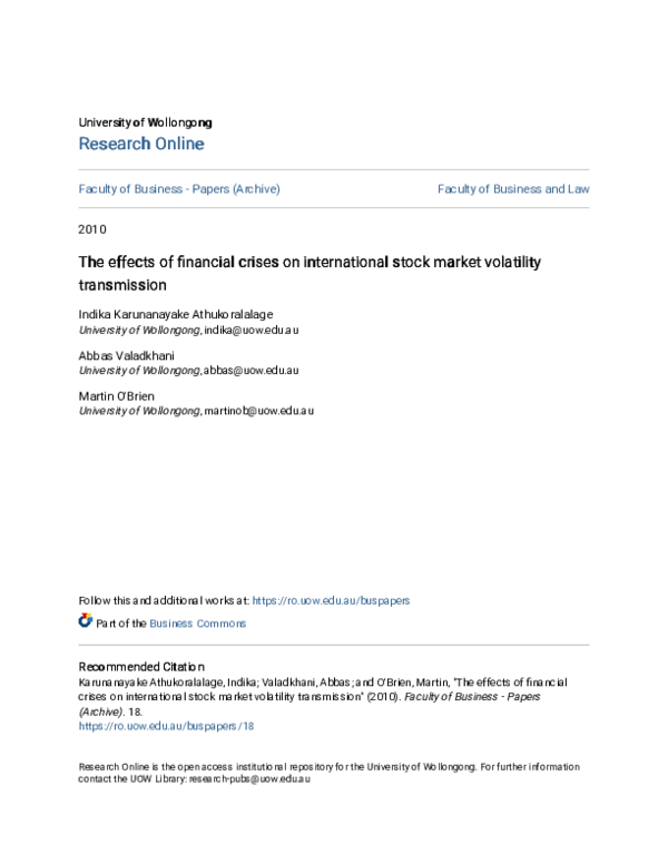 (PDF) The effects of financial crises on international stock market ...