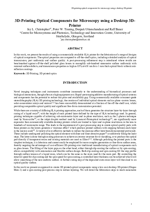 (PDF) 3D printing optical components for microscopy using a desktop 3D ...