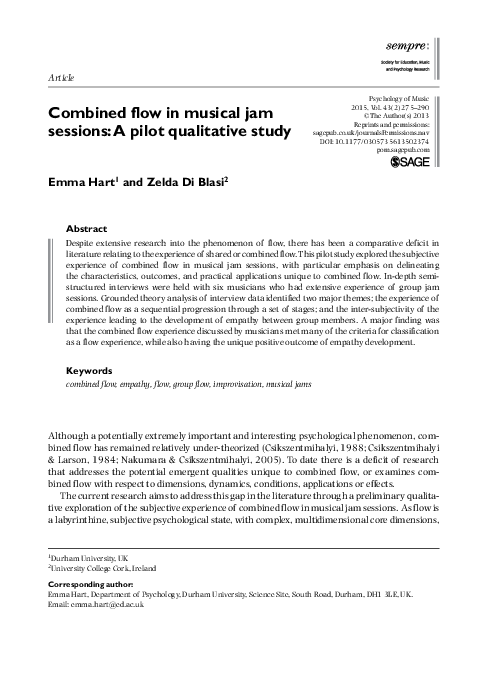 (PDF) Combined flow in musical jam sessions: A pilot qualitative study