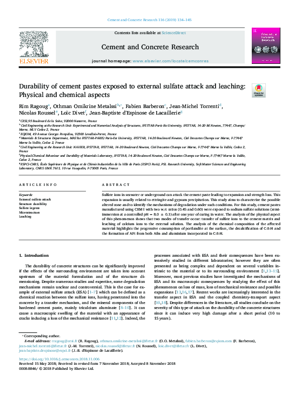 (PDF) Durability of cement pastes exposed to external sulfate attack ...