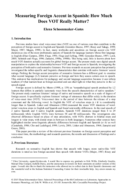 (PDF) Measuring Foreign Accent in SpanishHow Much Does VOT Really Matter? Elena Schoonmaker