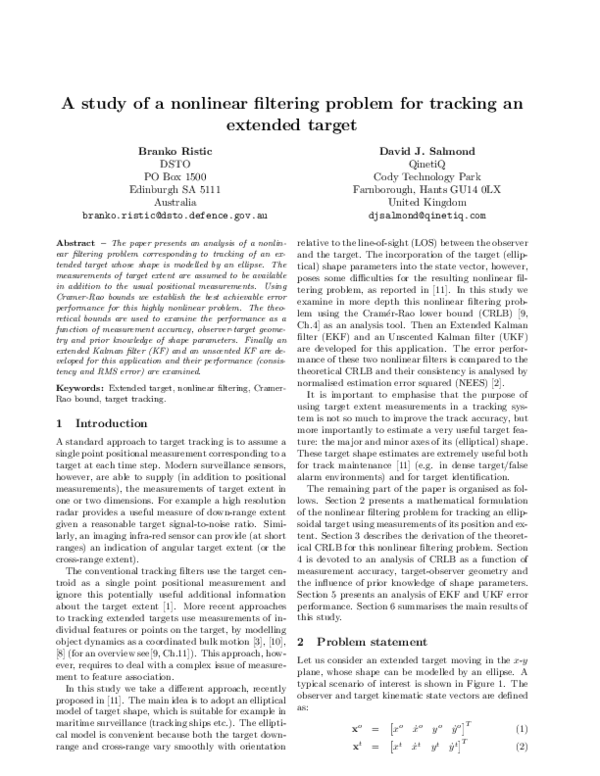 (PDF) A study of a nonlinear filtering problem for tracking an extended ...