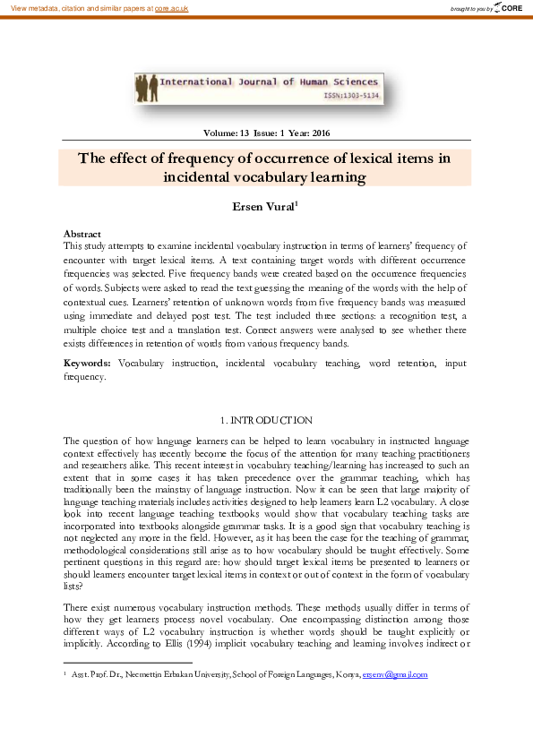 (PDF) The effect of frequency of occurrence of lexical items in ...