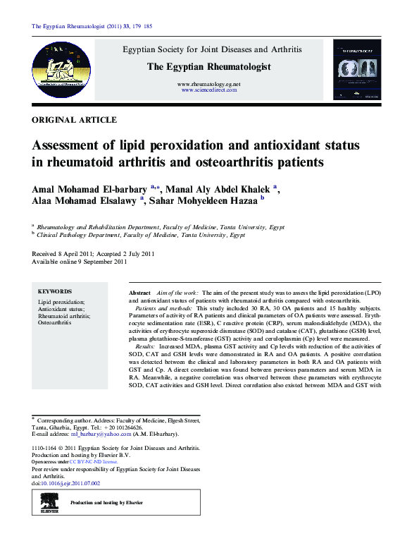 (PDF) Assessment of lipid peroxidation and antioxidant status in ...
