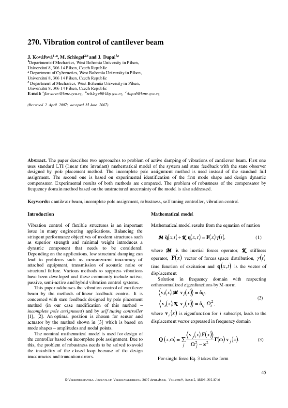 (PDF) Vibration Control of Cantilever Beam