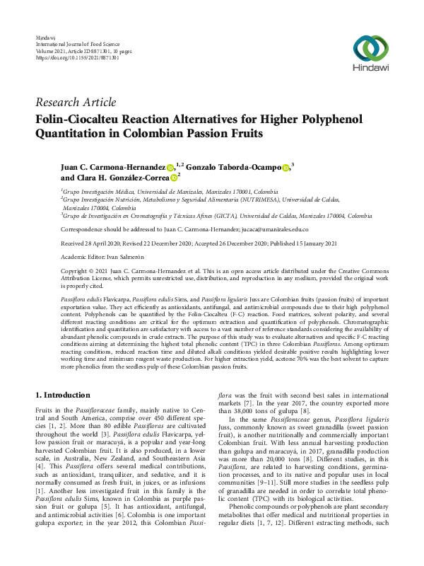 (PDF) FolinCiocalteu Reaction Alternatives for Higher Polyphenol