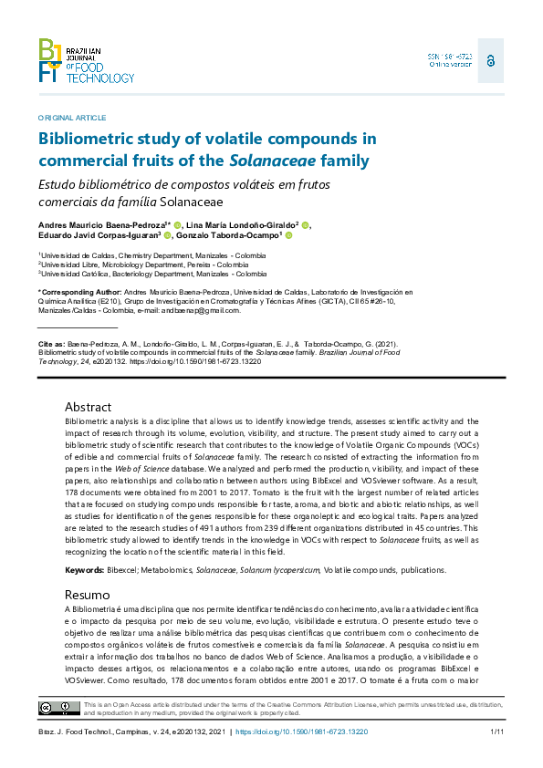 (PDF) Bibliometric study of volatile compounds in commercial fruits of ...