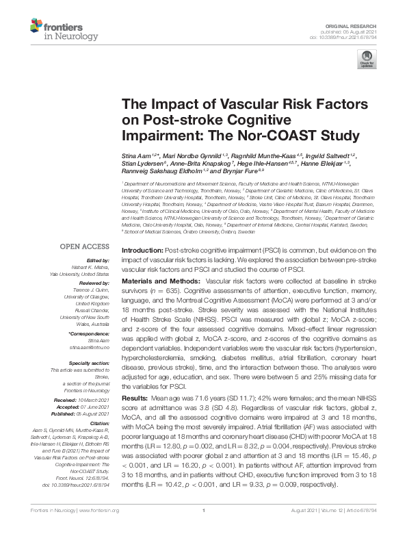 (PDF) The Impact of Vascular Risk Factors on Post-stroke Cognitive ...