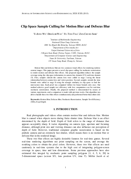 (PDF) Clip Space Sample Culling for Motion Blur and Defocus Blur Yu
