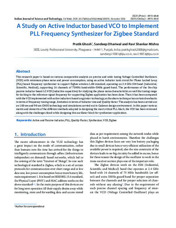(PDF) A Study on Active Inductor based VCO to Implement PLL Frequency ...