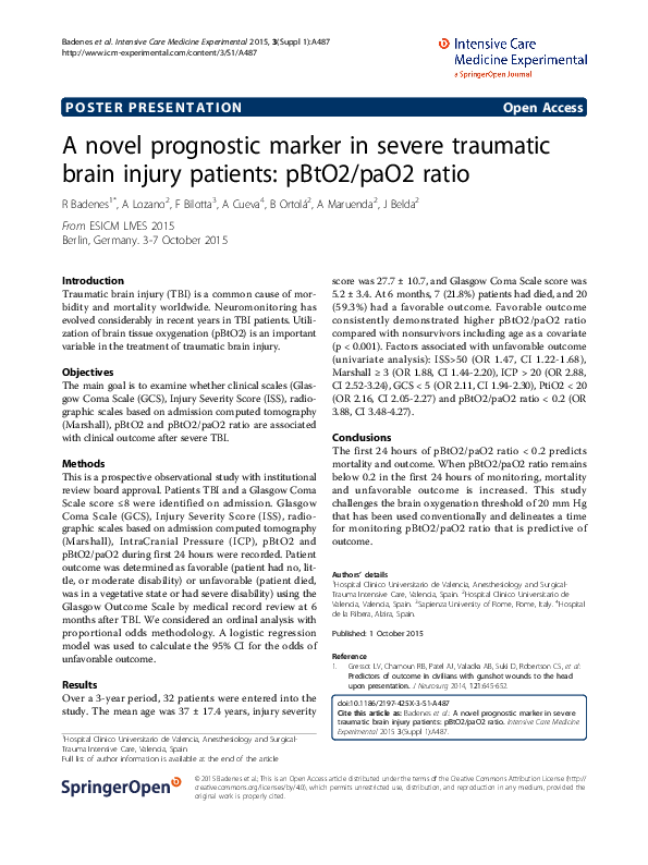 (PDF) A Novel Prognostic Marker in Severe Traumatic Brain Injury ...