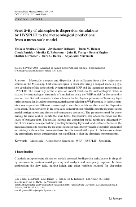 (PDF) Sensitivity of atmospheric dispersion simulations by HYSPLIT to ...