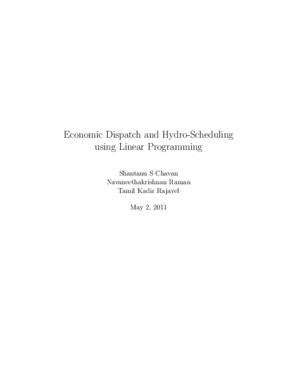 (PDF) Economic Dispatch and Hydro-Scheduling using Linear Programming