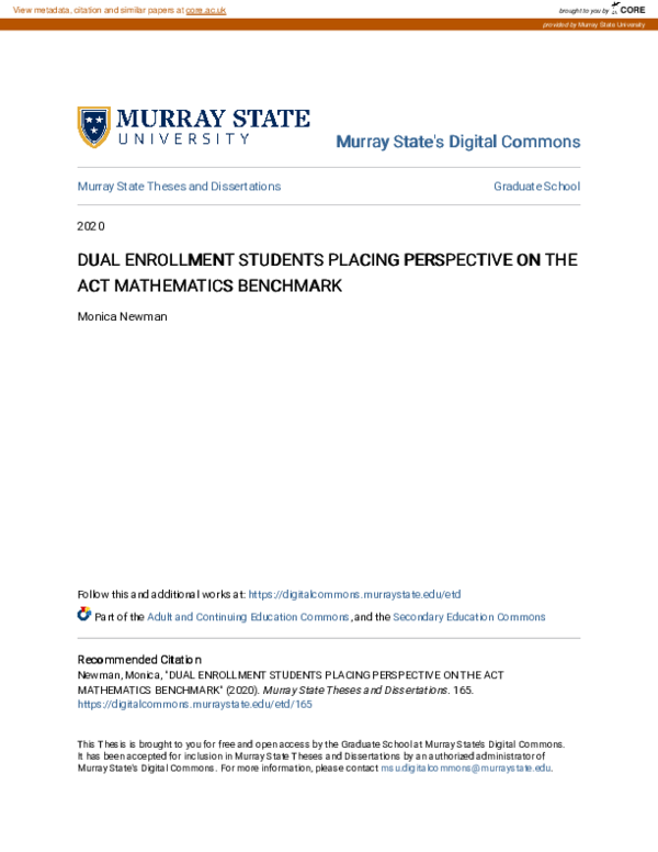 (PDF) Dual Enrollment Students Placing Perspective on the Act ...