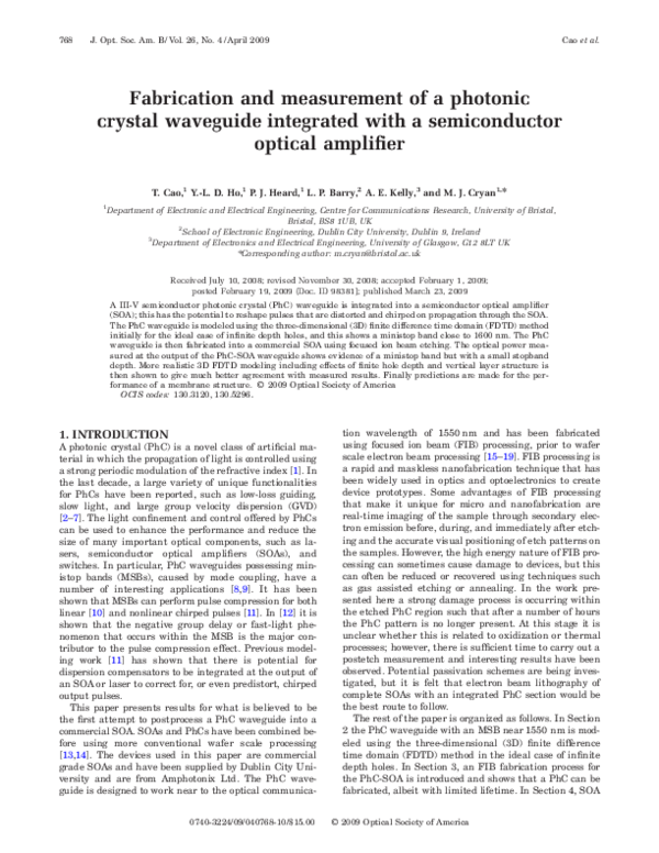 (PDF) Fabrication and measurement of a photonic crystal waveguide ...