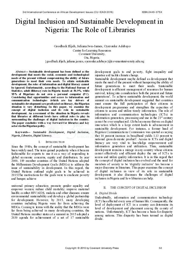(PDF) Digital Inclusion and Sustainable Development inNigeria: The Role ...