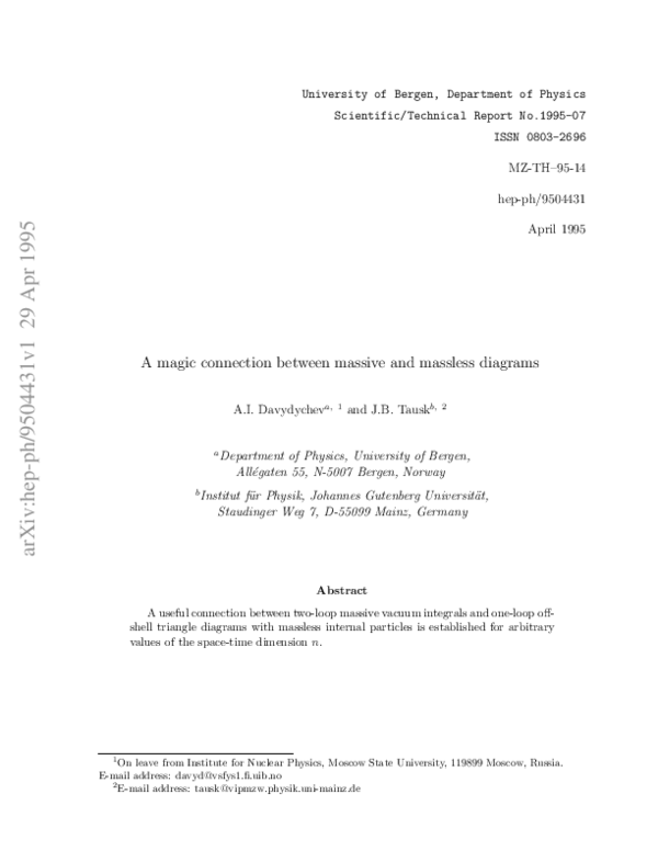 (PDF) Connection between certain massive and massless diagrams
