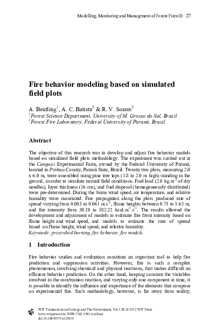 (PDF) Fire behavior modeling based on simulated field plots