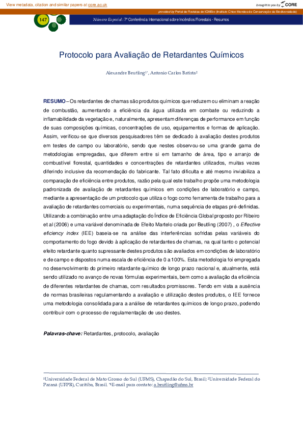 (PDF) Protocolo para Avaliação de Retardantes Químicos Alexandre