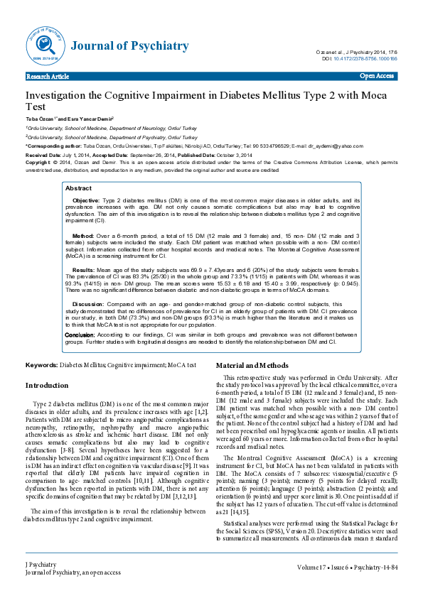 (PDF) Investigation the Cognitive Impairment in Diabetes Mellitus Type ...
