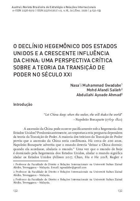 (PDF) The Declining Hegemony of the United States and the Growing ...