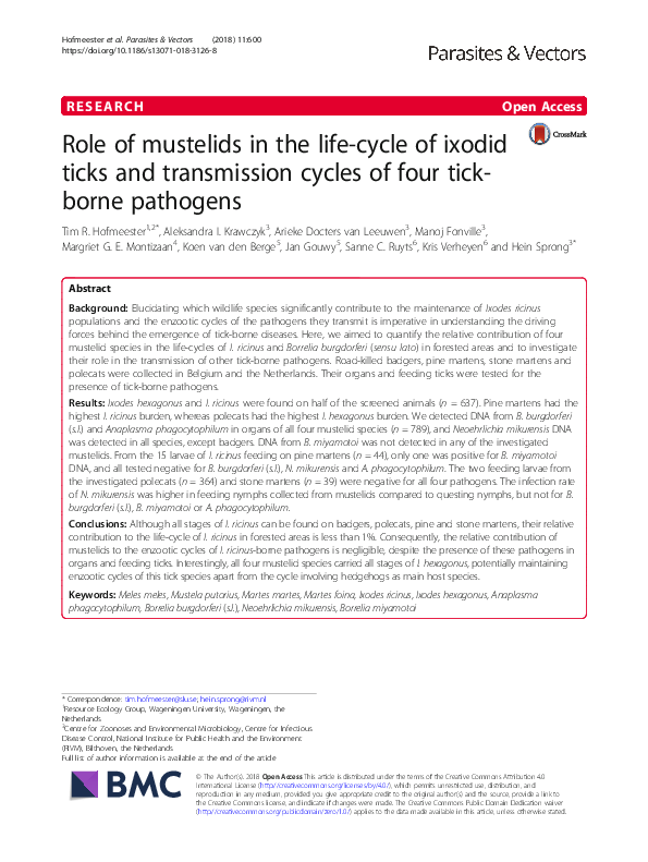 (PDF) Role of mustelids in the life-cycle of ixodid ticks and ...