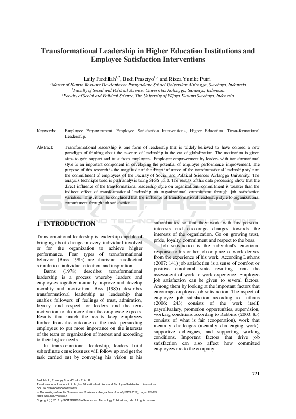 (PDF) Transformational Leadership in Higher Education Institutions and ...