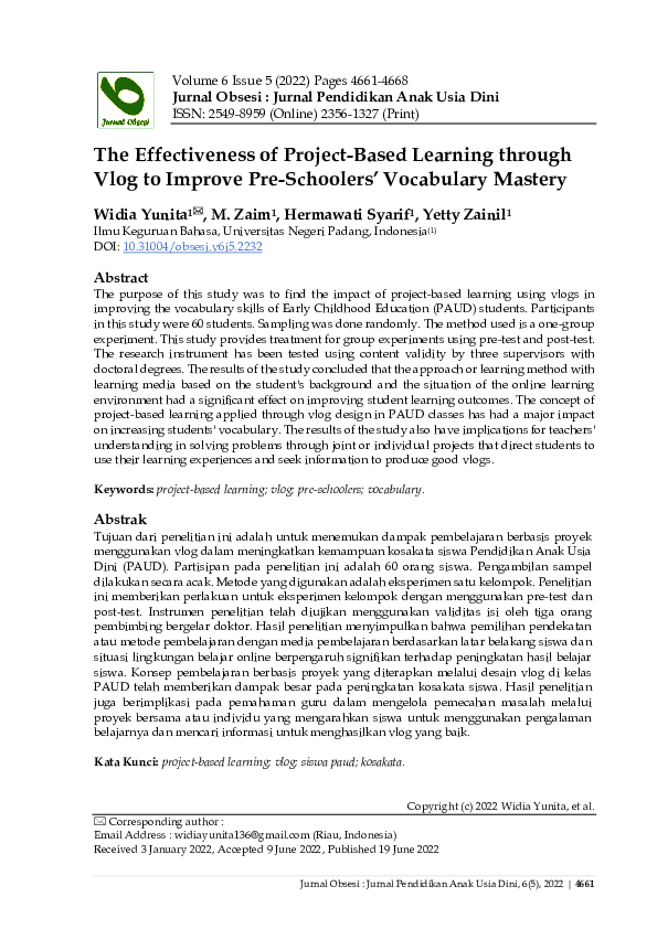 (PDF) The Effectiveness of Project-Based Learning through Vlog to ...