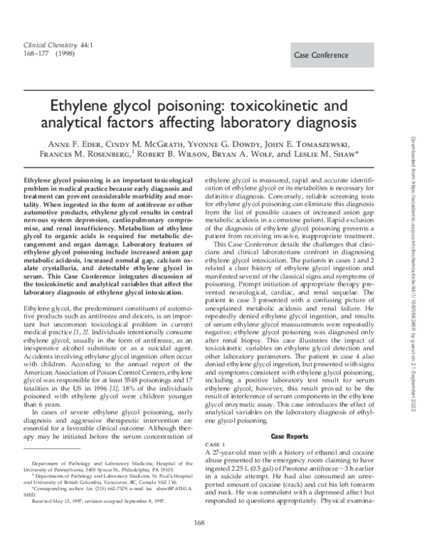 (PDF) Ethylene glycol poisoning and analytical factors affecting laboratory