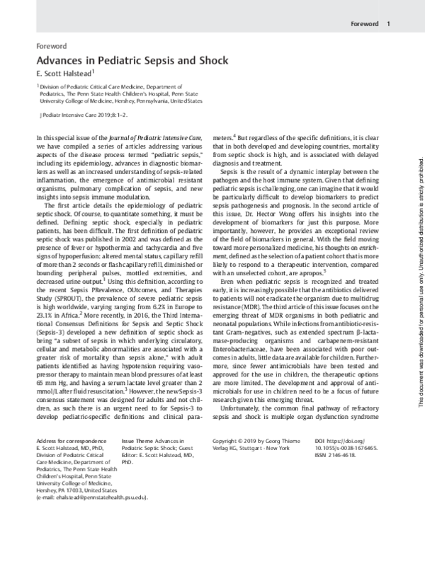 (PDF) Advances in Pediatric Sepsis and Shock