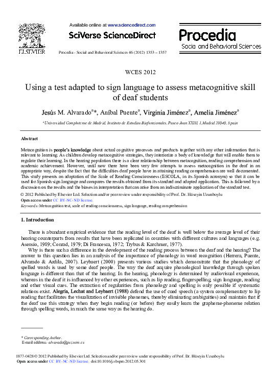 (PDF) Using a Test Adapted to Sign Language to Assess Metacognitive ...