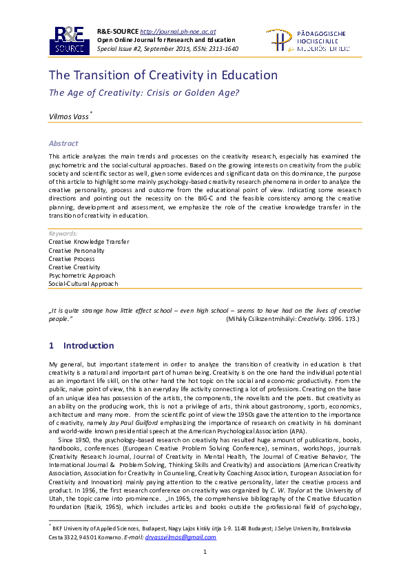 (PDF) The Transition of Creativity in Education