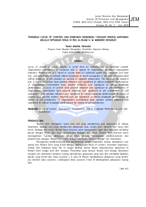 (PDF) Pengaruh Locus of Control Dan Komitmen Organisasi Terhadap ...