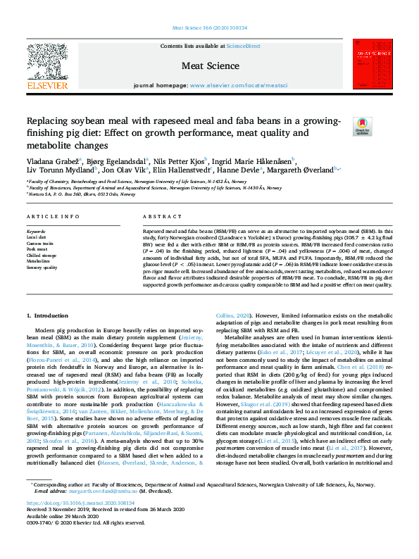 (PDF) Replacing soybean meal with rapeseed meal and faba beans in a ...